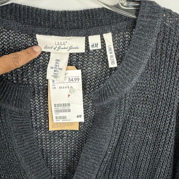 H&M Women’s Dark Blue Deep V Neck Long Sleeve Sweater Pullover Sweatshirt Size L - Picture 12 of 16